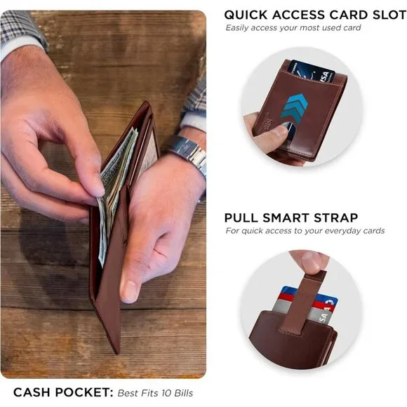 Men's Chocolate Genuine Premium Vegan Leather Front 2 Pocket Wallets Stylish